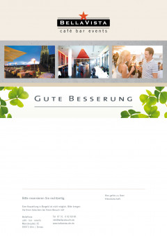 wertiger Gutschein mit schönen Bildern, passende Verzierung,  mit Platz für Widmung , Impressum. Text Gute Besserung